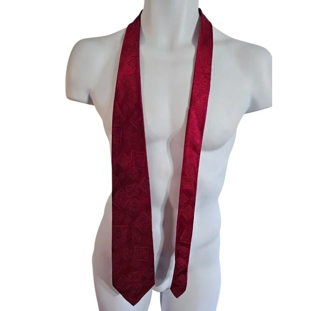 David Taylor Burgundy Geometric Necktie Red Pattern Classic Business Tie
